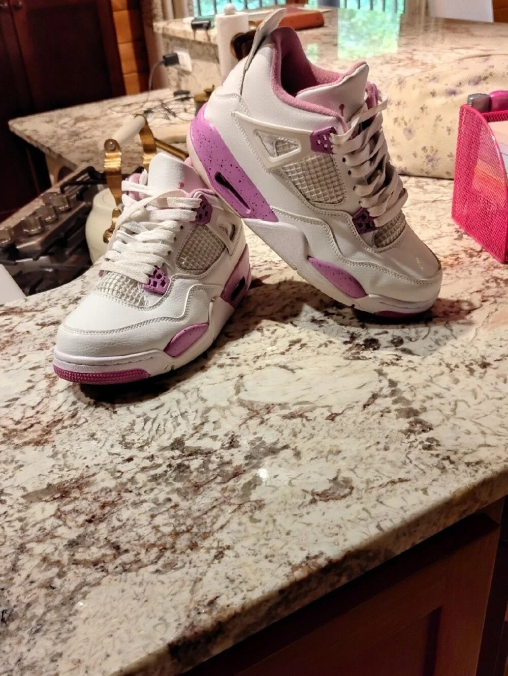 Women’s White and Pink Retro High-Top Sneakers